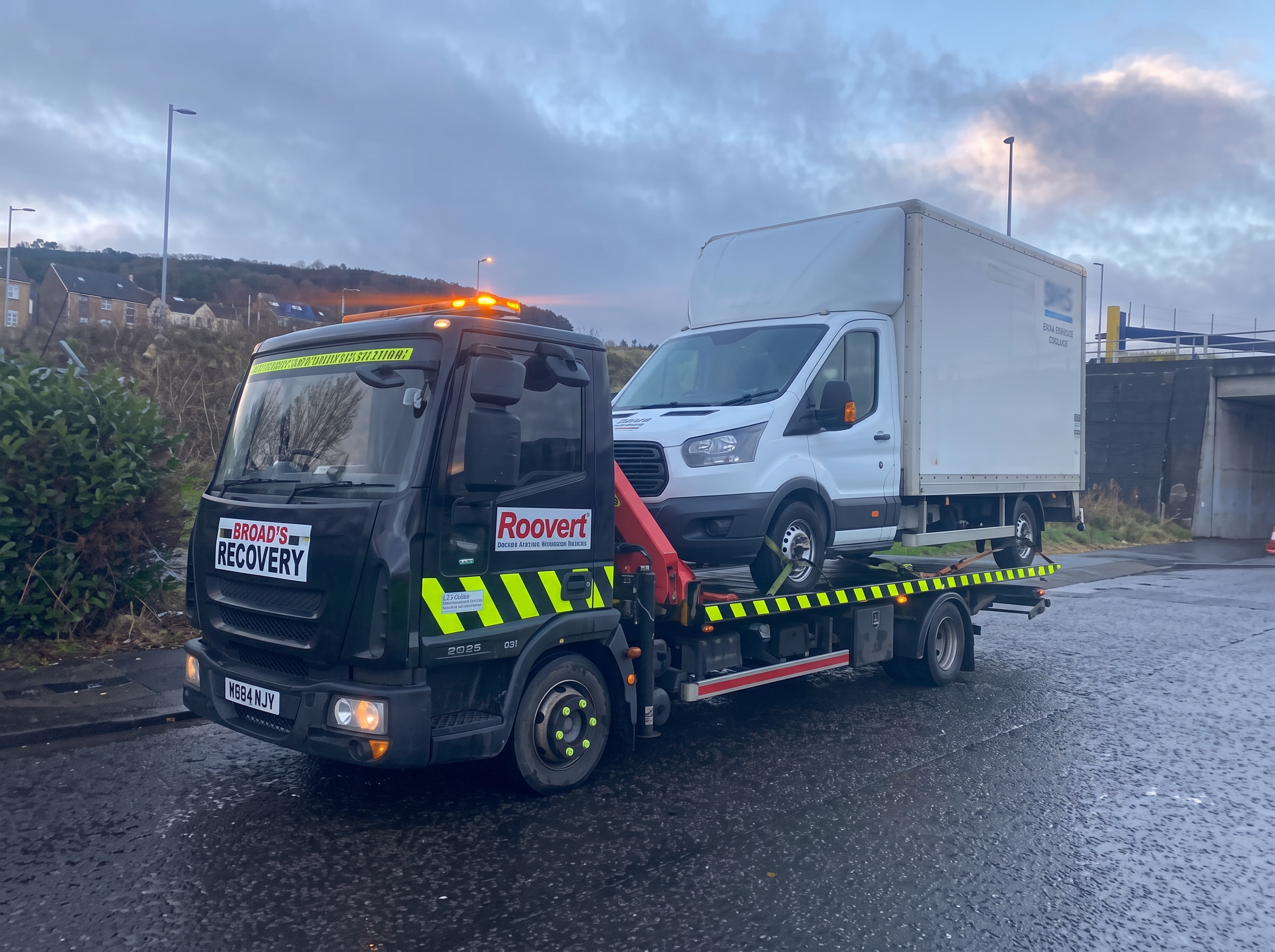 Wright Garage & Recovery breakdown recovery truck loading a van in Inverclyde